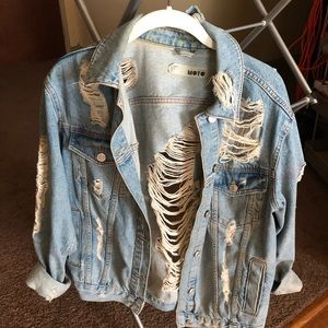 Distressed denim oversized jacket